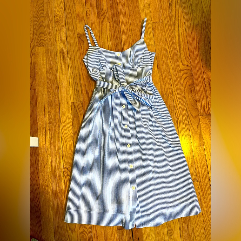 Blue and white seersucker J.Crew dress